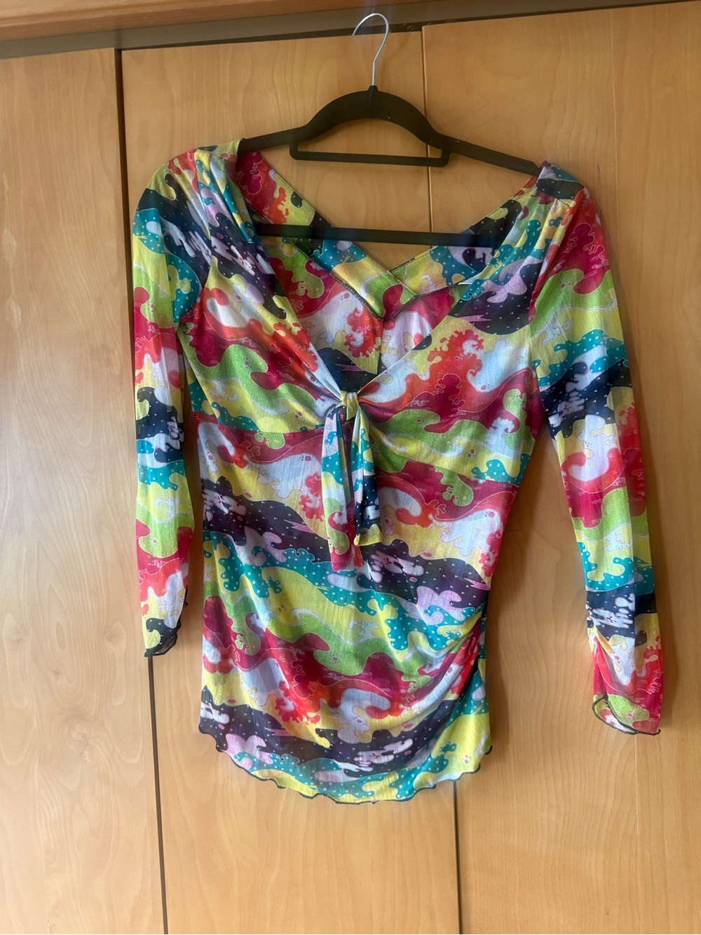 Diane Von Furstenberg Multicolor Wave-Print Tie-Front Top